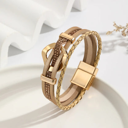 Modern Style Classic Style Geometric Pu Leather Alloy Inlay Zircon Women'S Bangle