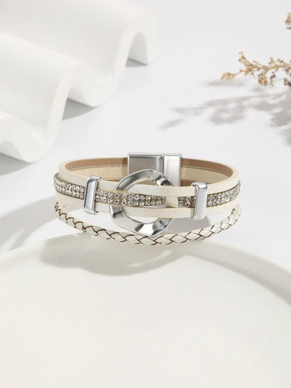 Modern Style Classic Style Geometric Pu Leather Alloy Inlay Zircon Women'S Bangle