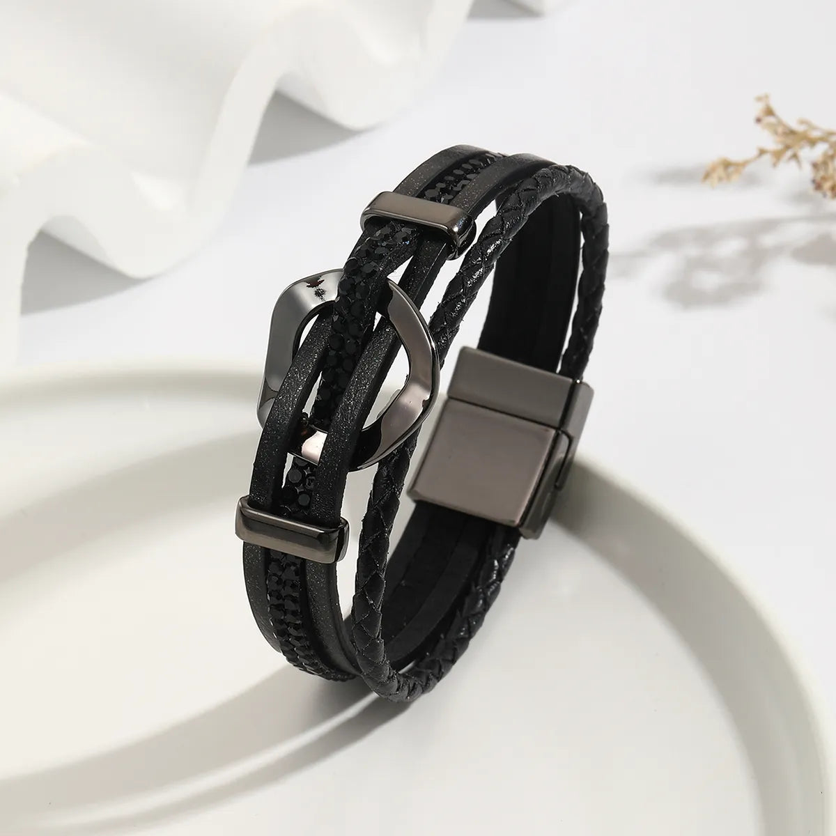 Modern Style Classic Style Geometric Pu Leather Alloy Inlay Zircon Women'S Bangle