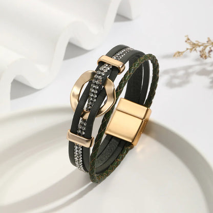 Modern Style Classic Style Geometric Pu Leather Alloy Inlay Zircon Women'S Bangle