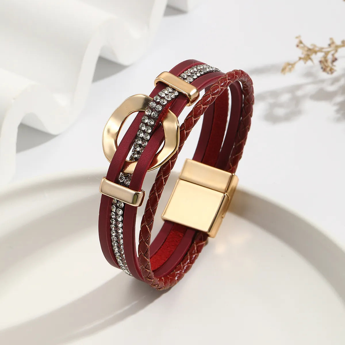 Modern Style Classic Style Geometric Pu Leather Alloy Inlay Zircon Women'S Bangle