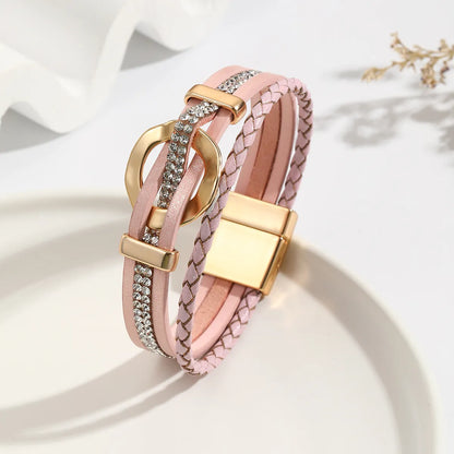 Modern Style Classic Style Geometric Pu Leather Alloy Inlay Zircon Women'S Bangle