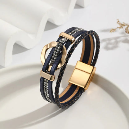 Modern Style Classic Style Geometric Pu Leather Alloy Inlay Zircon Women'S Bangle