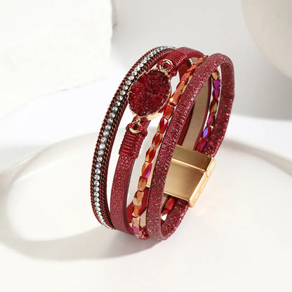 Modern Style Classic Style Geometric Pu Leather Beaded Inlay Artificial Crystal Zircon Women'S Bangle