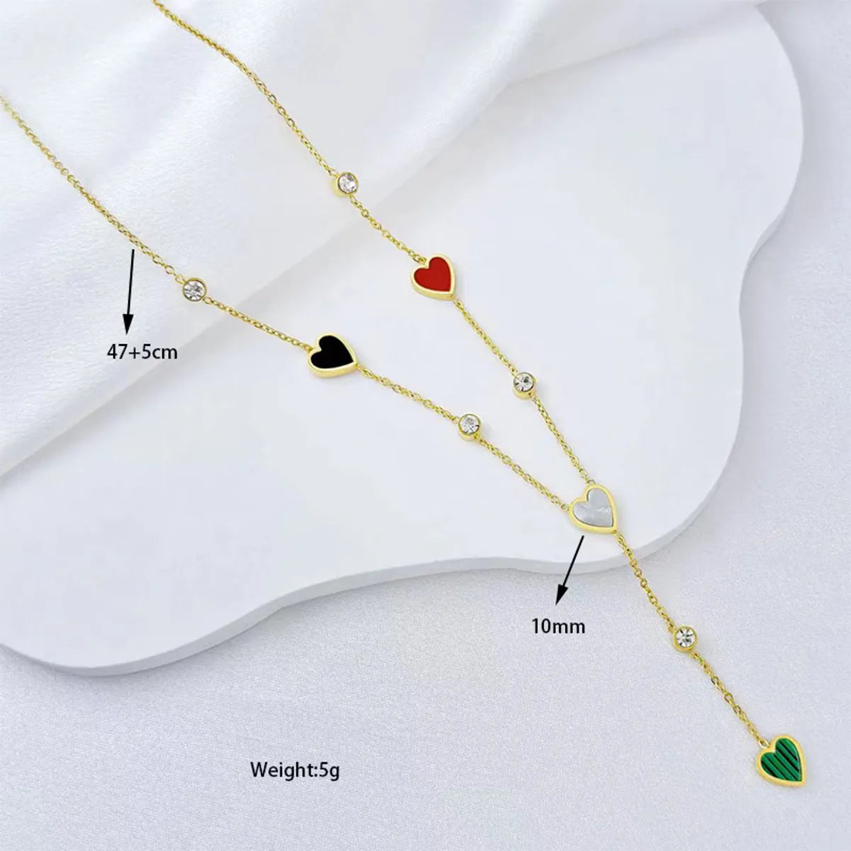 Modern Style Classic Style Heart Shape Stainless Steel Plating Inlay Shell Zircon Gold Plated Pendant Necklace