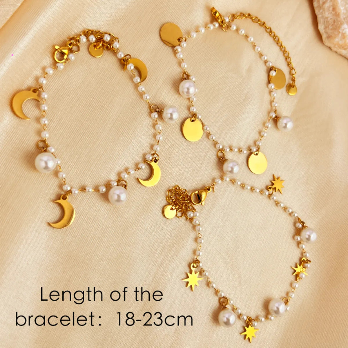 Modern Style Classic Style Pearl 201 Stainless Steel 18K Gold Plated Artificial Pearls Bracelets In Bulk