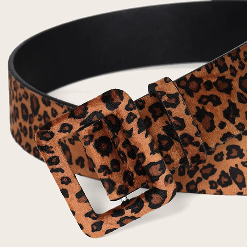 Modern Style Classic Style Square Leopard Imitation Leather Alloy Women'S Leather Belts