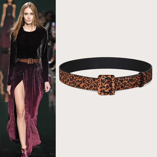 Modern Style Classic Style Square Leopard Imitation Leather Alloy Women'S Leather Belts