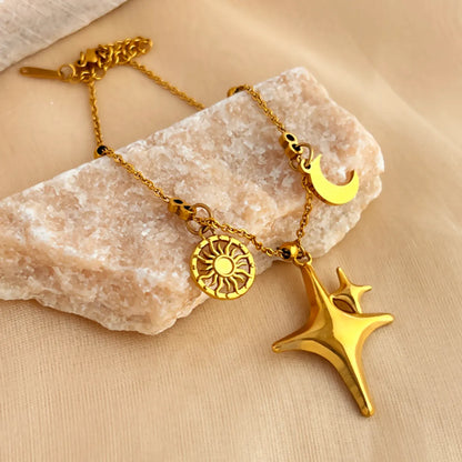 Modern Style Classic Style Sun Star Moon 201 Stainless Steel 18K Gold Plated Bracelets In Bulk