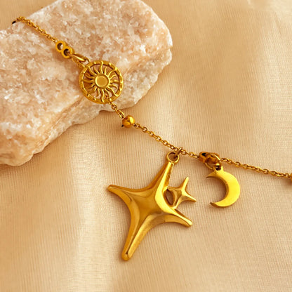 Modern Style Classic Style Sun Star Moon 201 Stainless Steel 18K Gold Plated Bracelets In Bulk