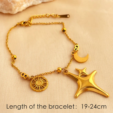 Modern Style Classic Style Sun Star Moon 201 Stainless Steel 18K Gold Plated Bracelets In Bulk