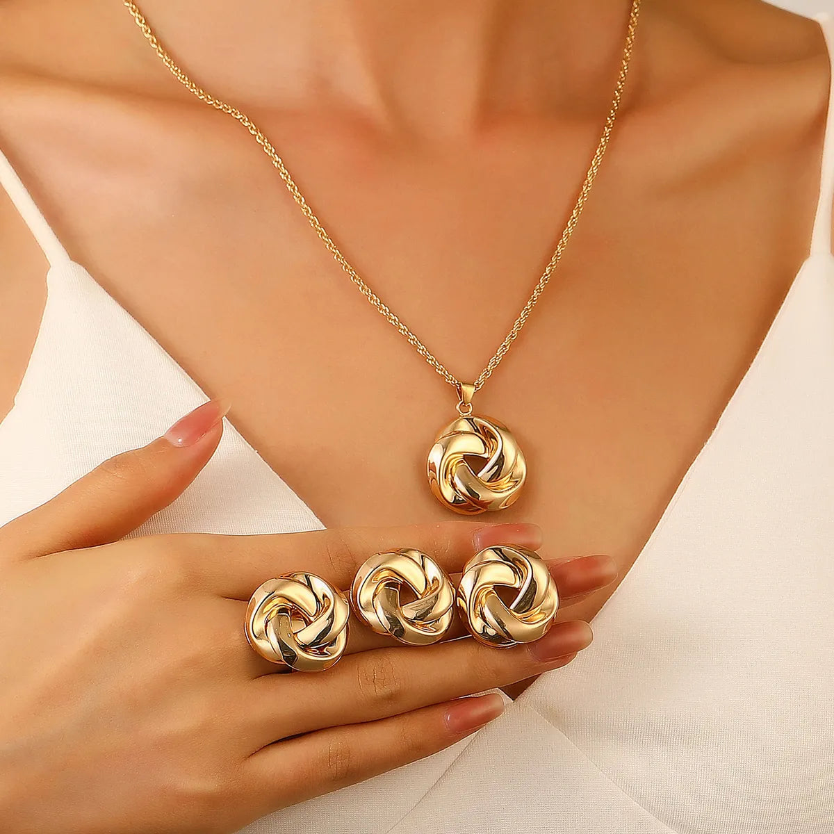 Modern Style Classic Style Twist Alloy Plating Women'S Rings Earrings Necklace