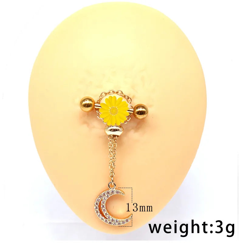 Modern Style Clouds Heart Shape Stainless Steel Alloy Copper White Gold Plated Rhinestones Nipple Ring In Bulk