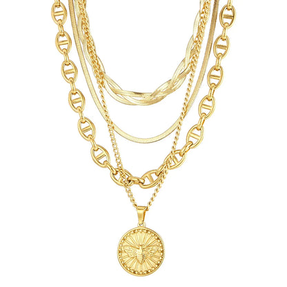 Modern Style Coin Stainless Steel Titanium Steel Plating 18k Gold Plated Layered Necklaces