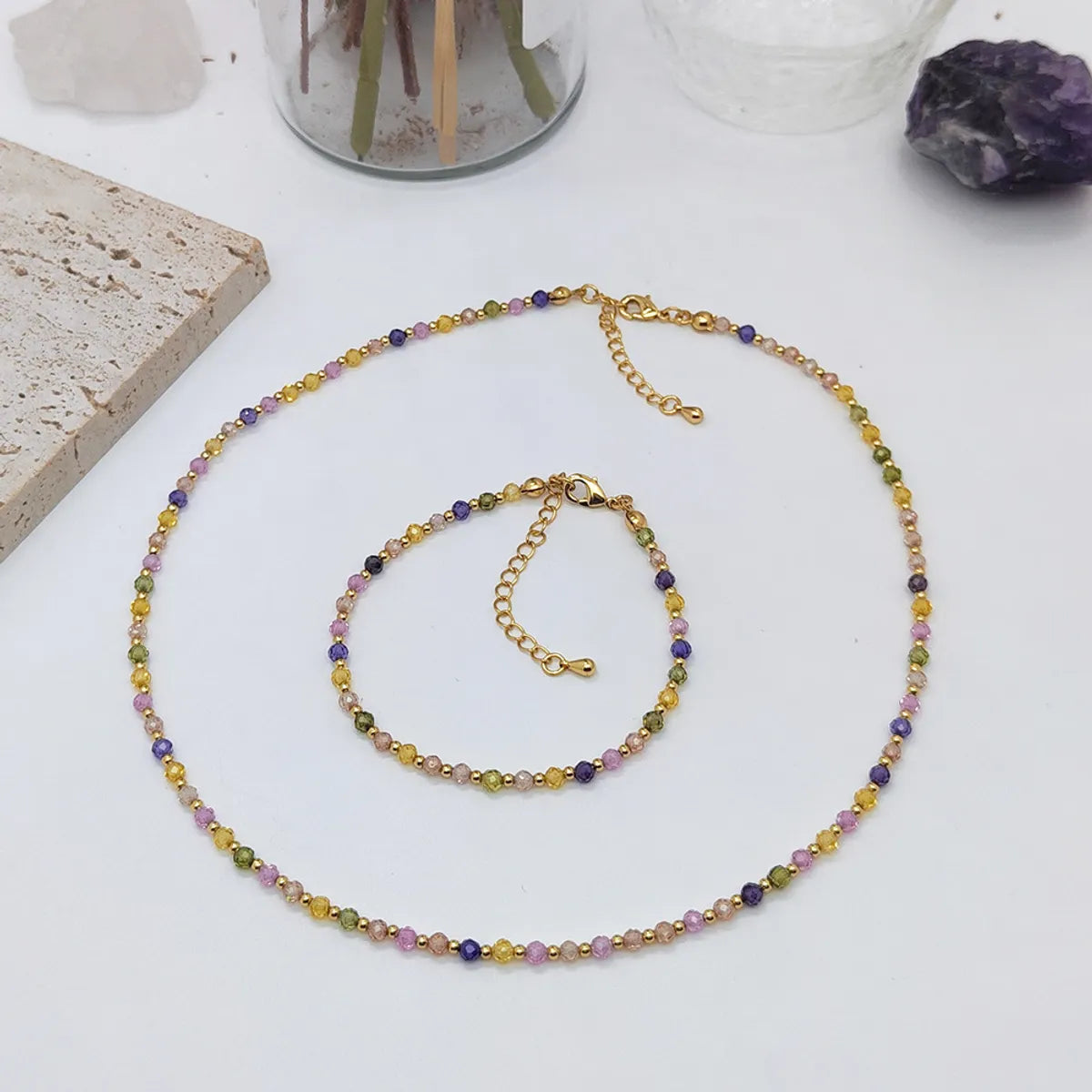 Modern Style Color Block 18k Gold Plated Mixed Materials Wholesale Bracelets Necklace