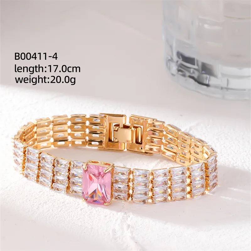 Modern Style Colorful Copper Plating Inlay Zircon White Gold Plated Gold Plated Bracelets