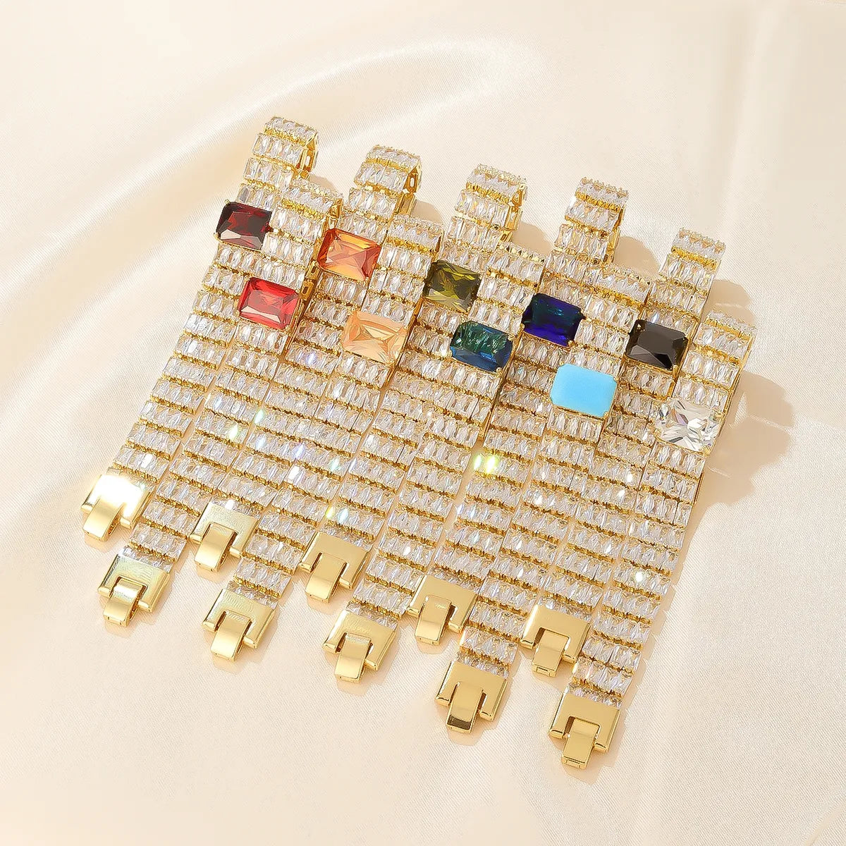 Modern Style Colorful Copper Plating Inlay Zircon White Gold Plated Gold Plated Bracelets