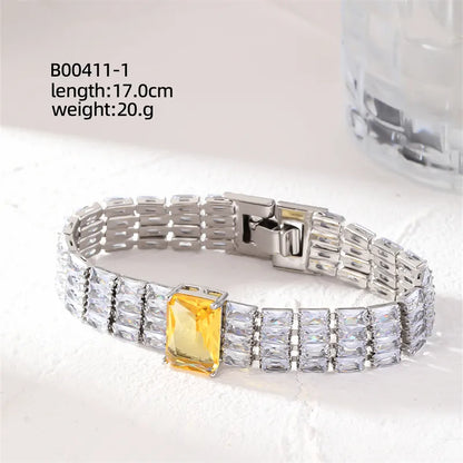 Modern Style Colorful Copper Plating Inlay Zircon White Gold Plated Gold Plated Bracelets