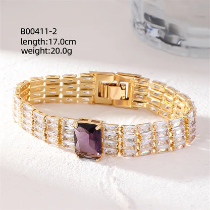 Modern Style Colorful Copper Plating Inlay Zircon White Gold Plated Gold Plated Bracelets