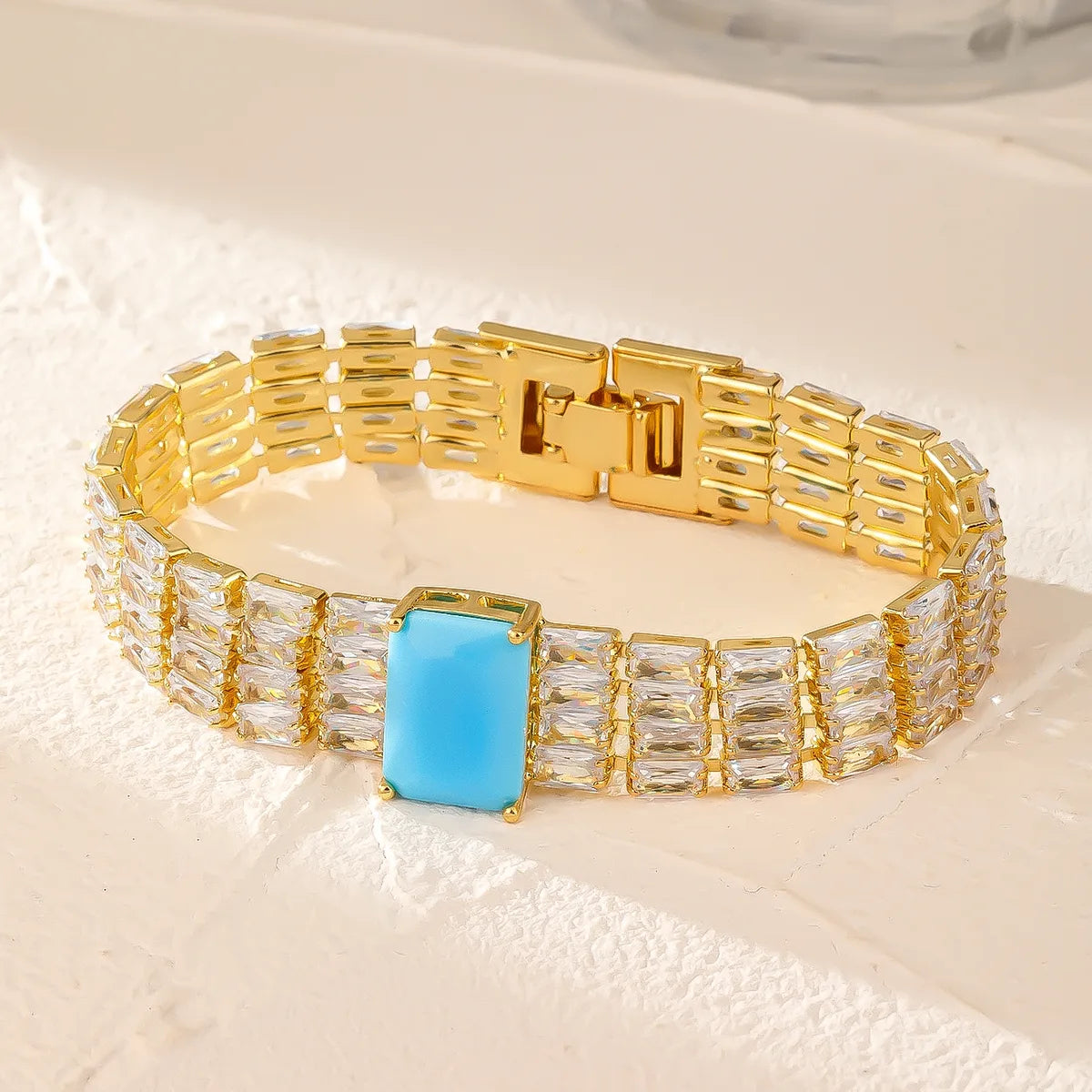 Modern Style Colorful Copper Plating Inlay Zircon White Gold Plated Gold Plated Bracelets