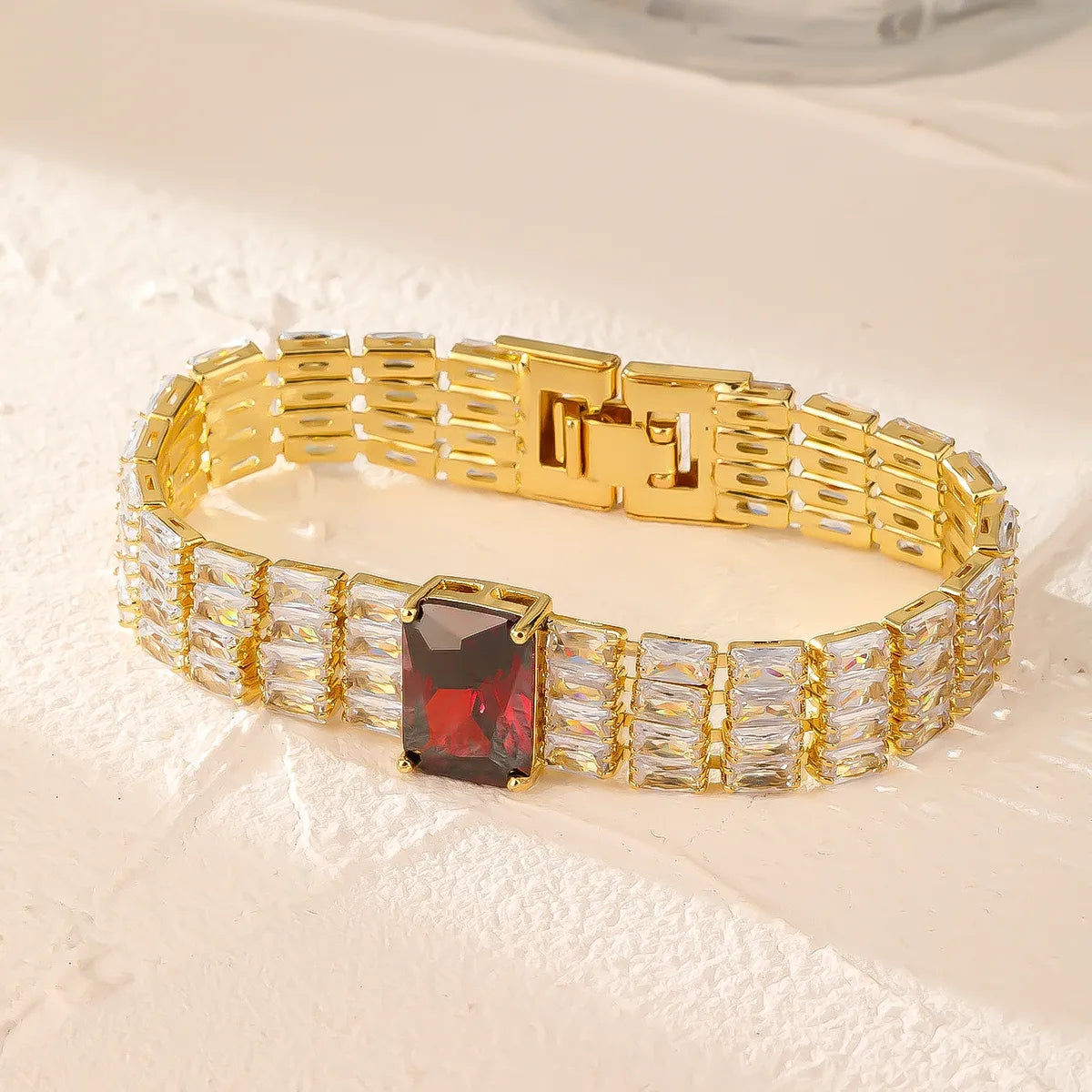 Modern Style Colorful Copper Plating Inlay Zircon White Gold Plated Gold Plated Bracelets