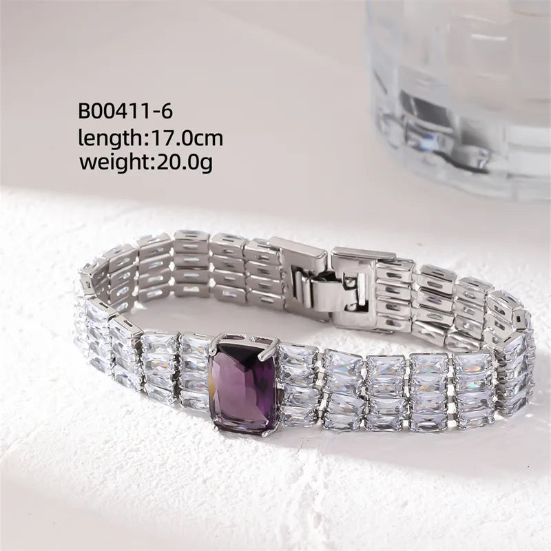 Modern Style Colorful Copper Plating Inlay Zircon White Gold Plated Gold Plated Bracelets