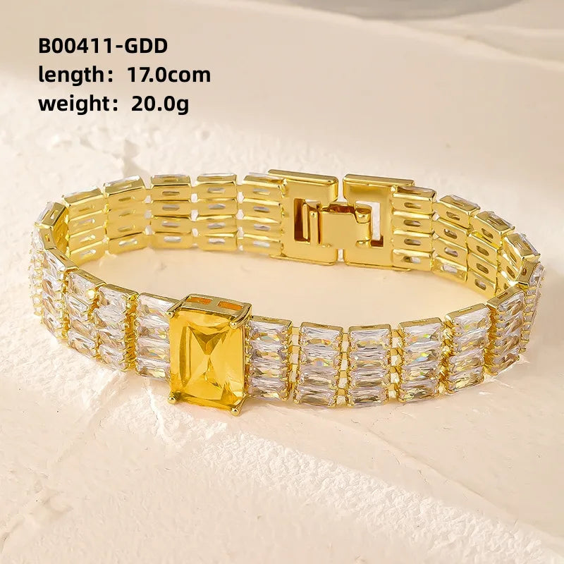 Modern Style Colorful Copper Plating Inlay Zircon White Gold Plated Gold Plated Bracelets