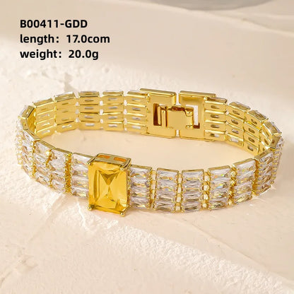 Modern Style Colorful Copper Plating Inlay Zircon White Gold Plated Gold Plated Bracelets