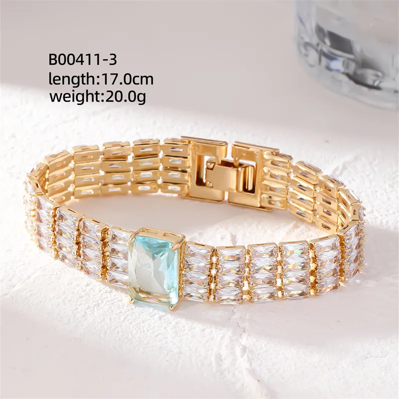 Modern Style Colorful Copper Plating Inlay Zircon White Gold Plated Gold Plated Bracelets