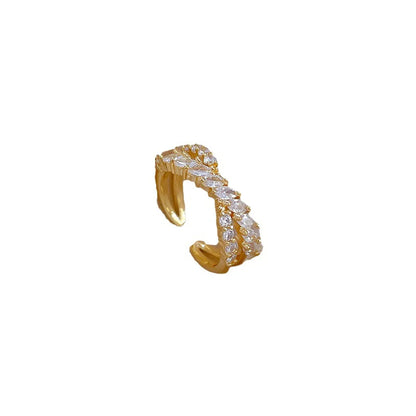 Modern Style Commute C Shape Letter Brass Gold Plated Artificial Gemstones Open Rings In Bulk