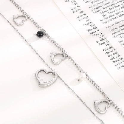 Modern Style Cool Style Heart Shape Stainless Steel Titanium Steel Pearl Plating Hollow Out Layered Necklaces