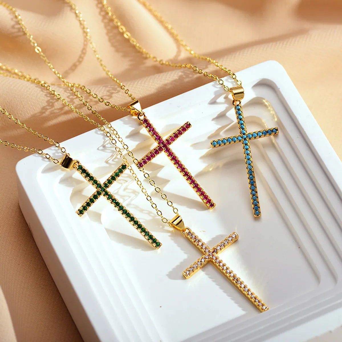 Modern Style Cross Copper Inlay Zircon Pendant Necklace