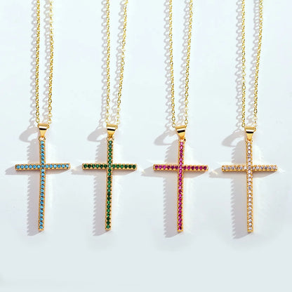 Modern Style Cross Copper Inlay Zircon Pendant Necklace