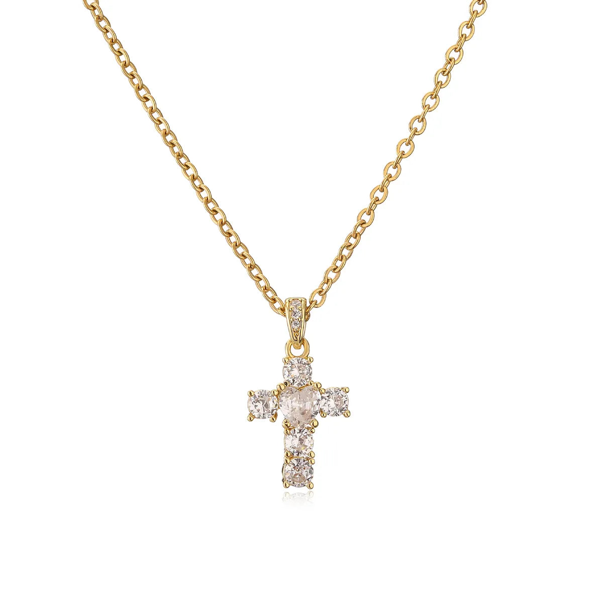 Modern Style Cross Copper Inlay Zircon Pendant Necklace