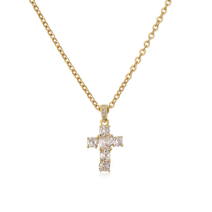 Modern Style Cross Copper Inlay Zircon Pendant Necklace