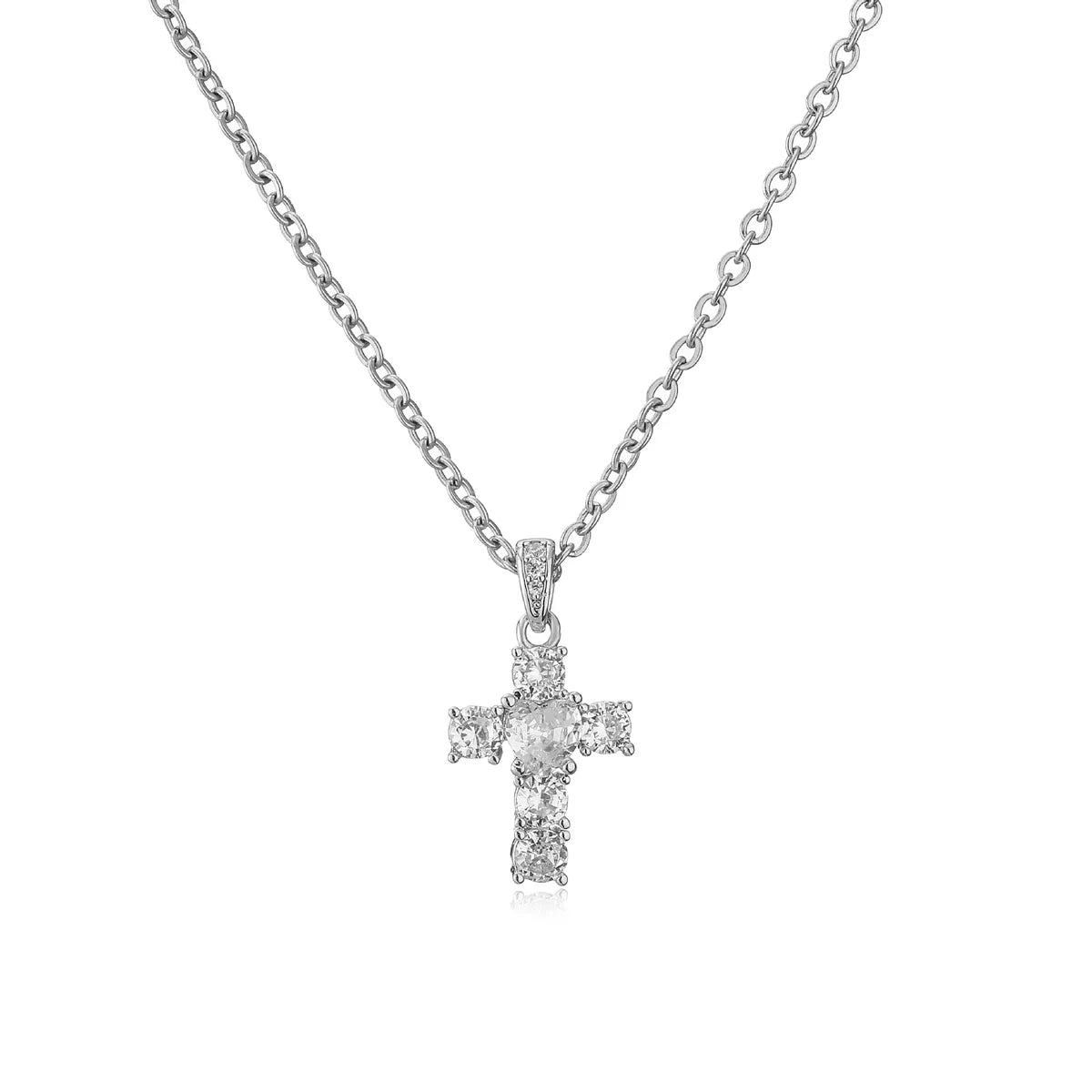 Modern Style Cross Copper Inlay Zircon Pendant Necklace