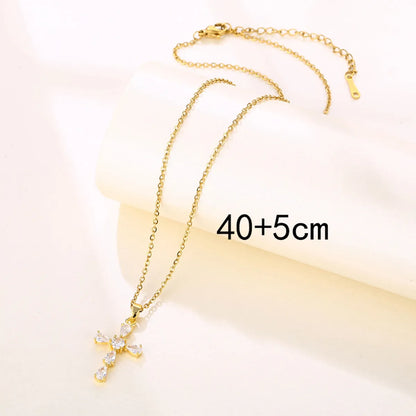 Modern Style Cross Stainless Steel Titanium Steel Plating Inlay Zircon 18k Gold Plated Gold Plated Pendant Necklace