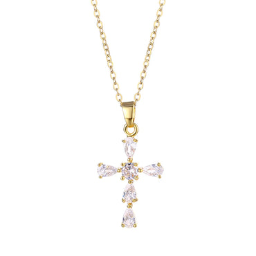 Modern Style Cross Stainless Steel Titanium Steel Plating Inlay Zircon 18k Gold Plated Gold Plated Pendant Necklace