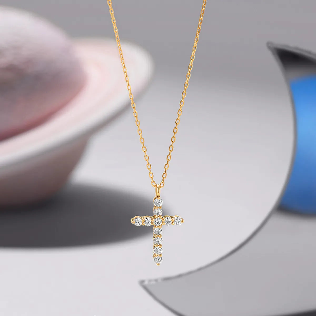 Modern Style Cross Sterling Silver Inlay Zircon Pendant Necklace