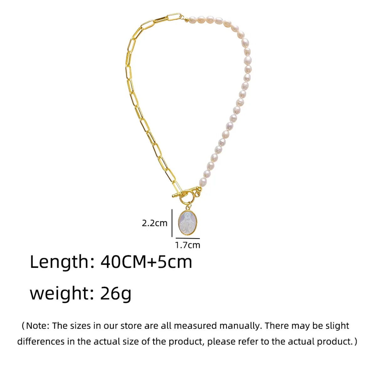 Modern Style Faith Oval Freshwater Pearl Shell Copper 18k Gold Plated Pendant Necklace In Bulk