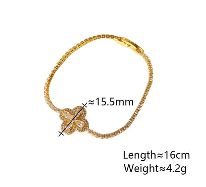 Modern Style Four Leaf Clover Copper Plating Inlay Zircon Gold Plated Bracelets