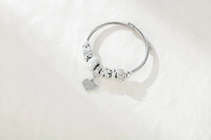 Modern Style Four Leaf Clover Heart Shape Stainless Steel Plating Inlay Zircon Silver Plated Bangle