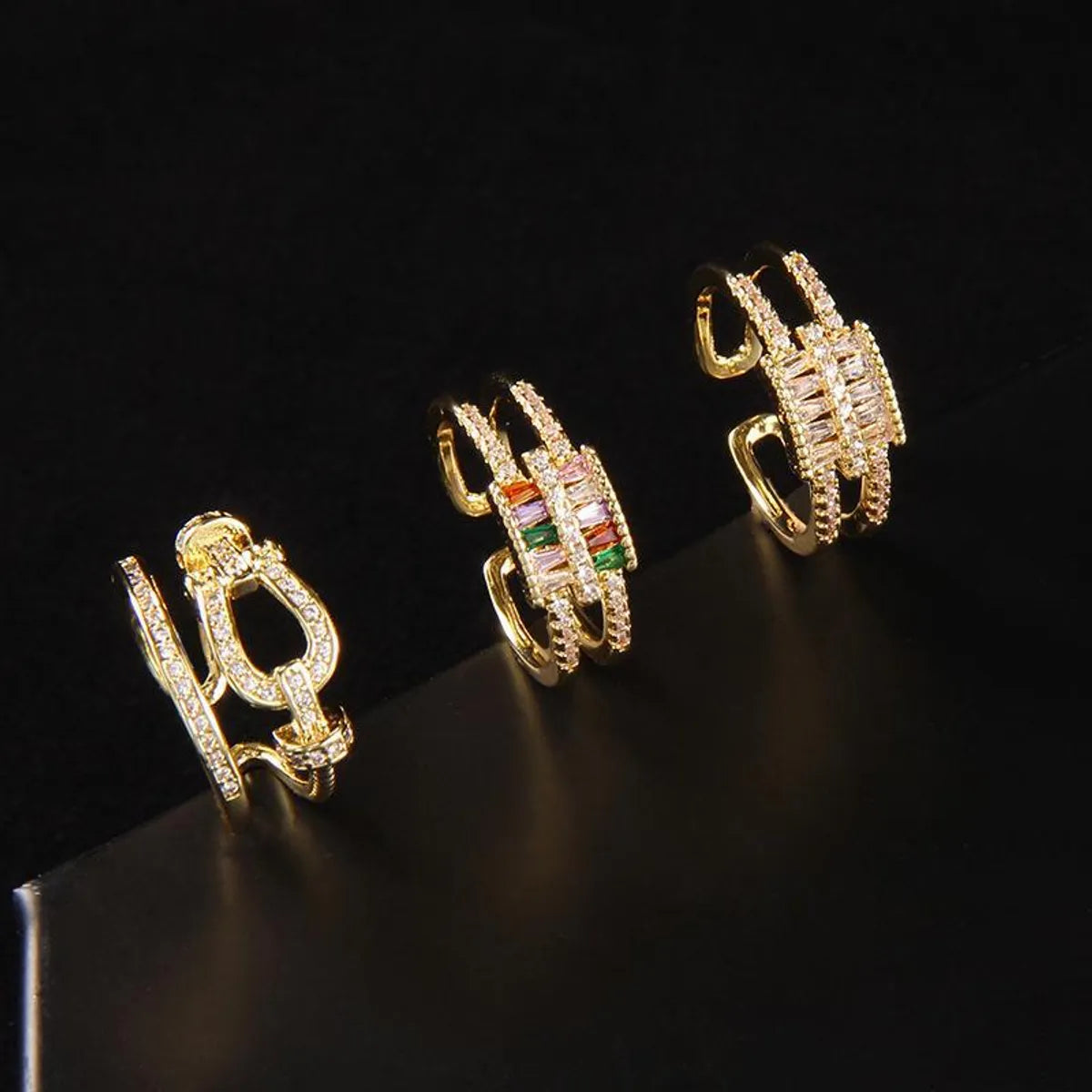 Modern Style Geometric Copper Plating Inlay Zircon Open Rings