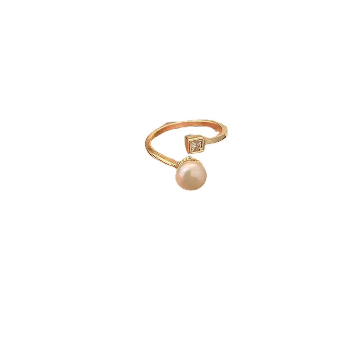 Modern Style Geometric Freshwater Pearl Copper Inlay Freshwater Pearl Open Ring