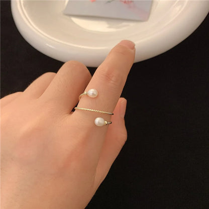 Modern Style Geometric Freshwater Pearl Copper Inlay Freshwater Pearl Open Ring