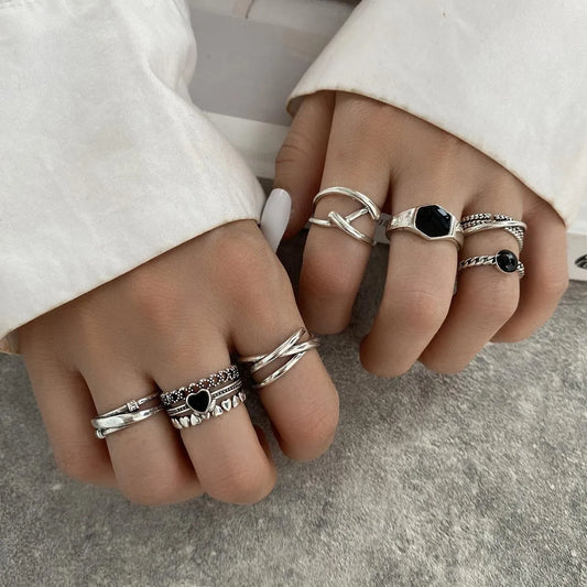 Modern Style Geometric Heart Shape Alloy Plating Women's Rings 7 Pieces