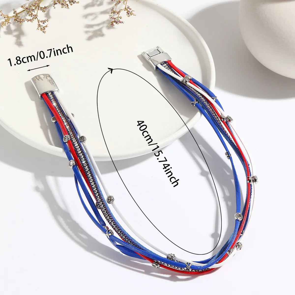 Modern Style Geometric Pu Leather Inlay Rhinestones Independence Day Unisex Bangle