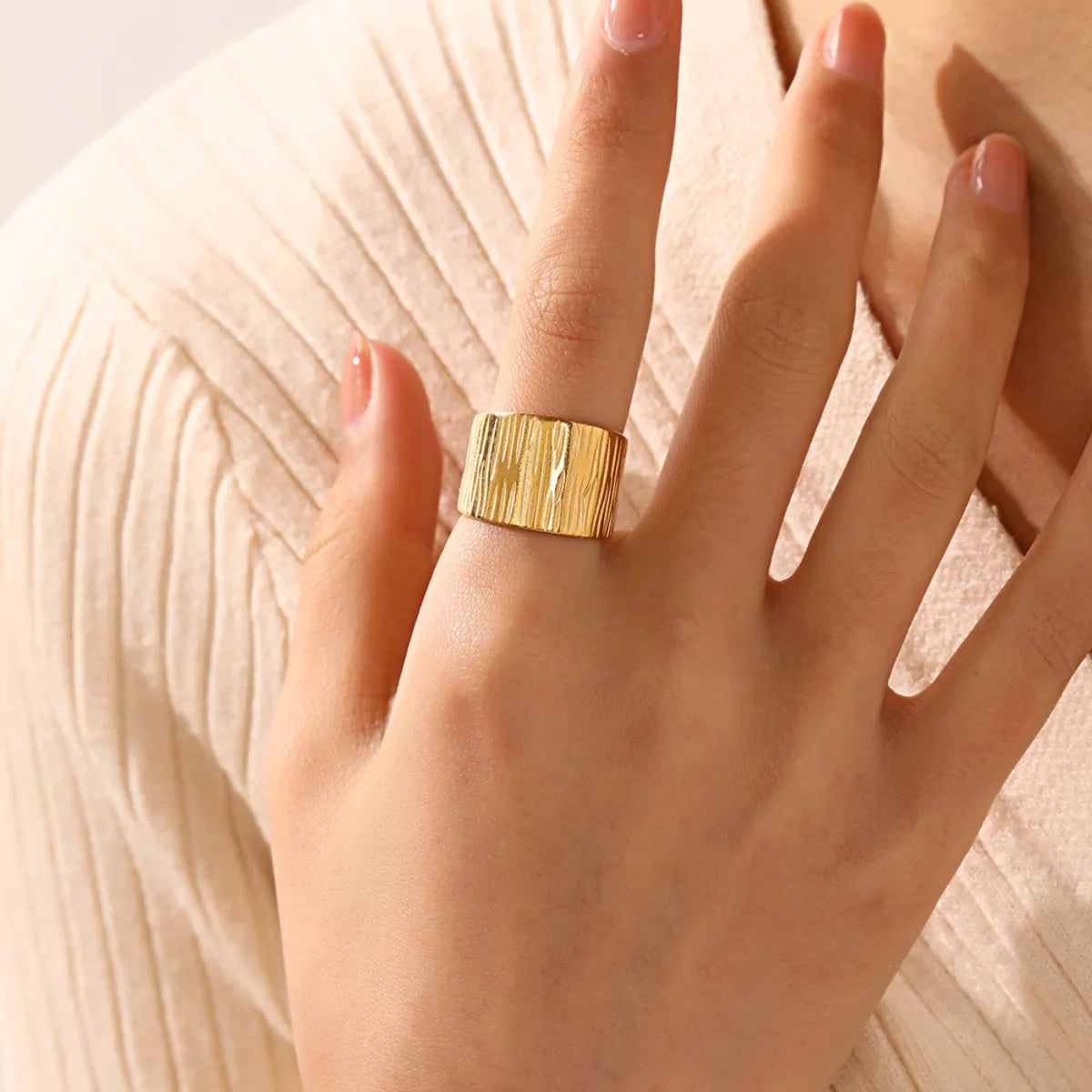 Modern Style Geometric Stainless Steel 18k Gold Plated Open Ring In Bulk