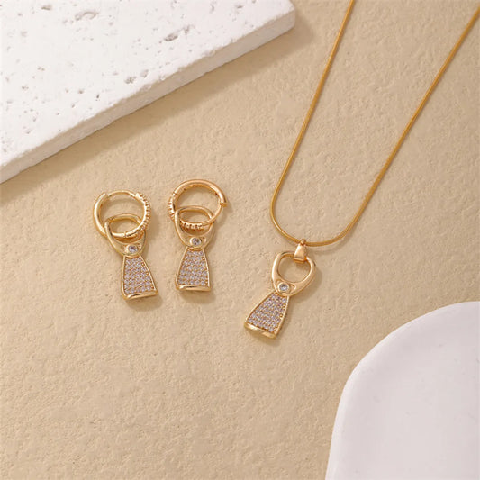 Modern Style Geometric Stainless Steel Copper Plating Inlay Zircon Gold Plated Silver Plated Jewelry Set