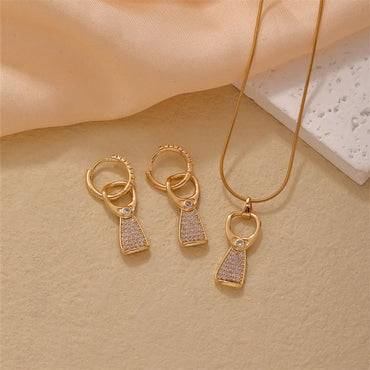 Modern Style Geometric Stainless Steel Copper Plating Inlay Zircon Gold Plated Silver Plated Jewelry Set